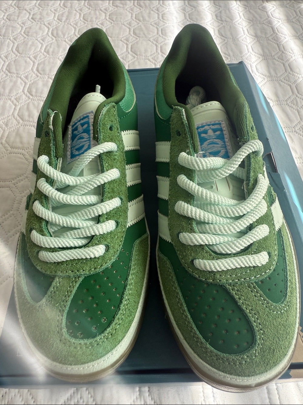 adidas Green and White Classic Lace-Up Sneakers